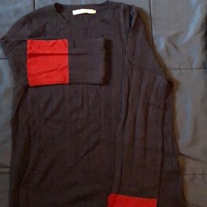 Harper Lane Navy Blue with Red Cuffs Sweater